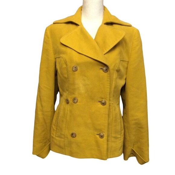 Cole Haan women’s size 10 jacket yellow single breasted button closure collard b - Picture 1 of 11